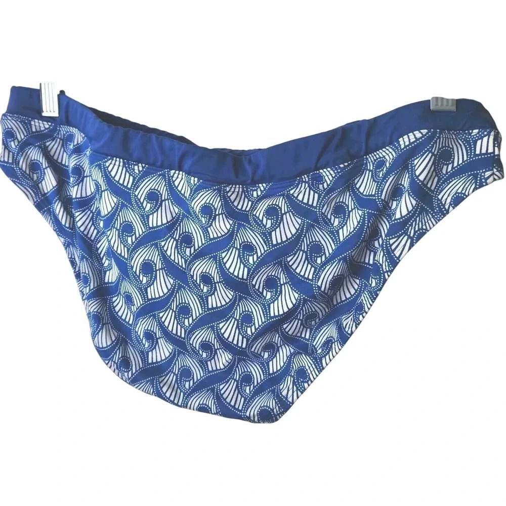 Lands' End Geometric Shell Print Bikini Swim Bottoms Womens 14 Blue White‎ Tie